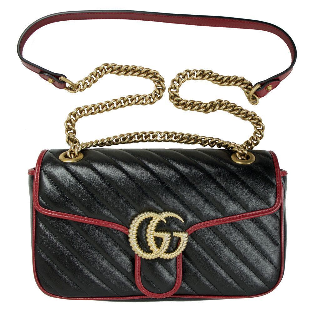 Gucci Bag Chain Shoulder Bag GG Marmont Quilted Leather Black Red